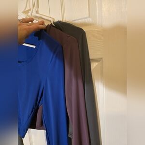 Long Sleeve Crop Top Trio (Set) Size Cobalt Blue/Mauve/Grey Lg